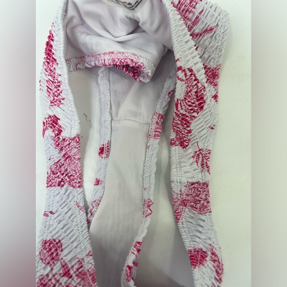 Pink and White Butterfly Print Smocked Two Piece Bikini Underwire Top L Large - Picture 8 of 8